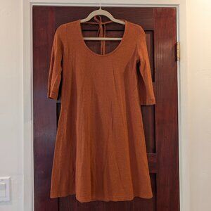 XSmall Burnt Sienna Bohemian Folk Long Sleeve Ballerina Dress Jersey Hemp Cotton